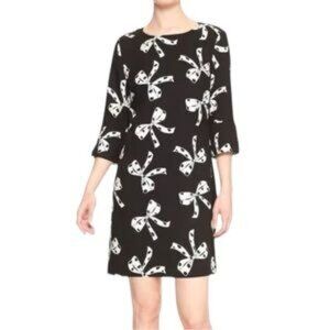 Banana Republic Black White Bows Office‎ Career Shift Dress Size 4 Petite